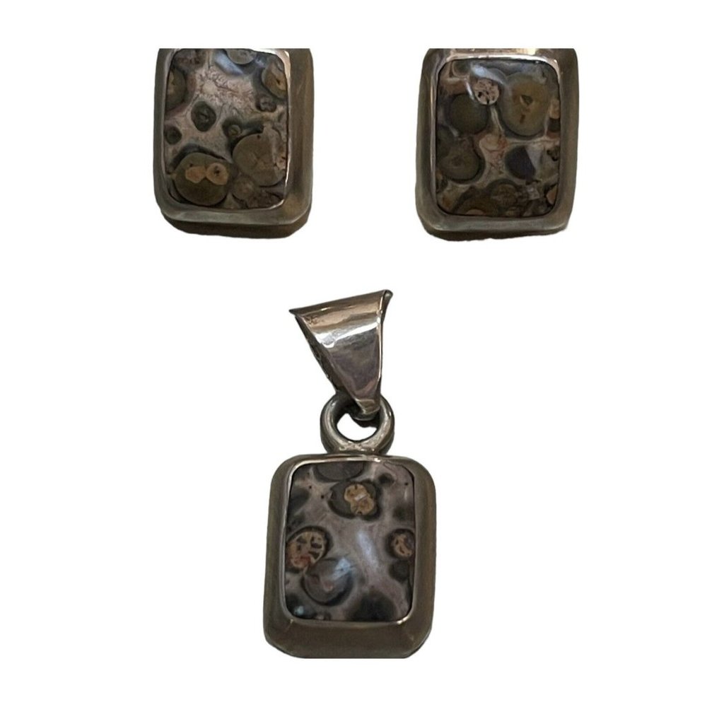 Sterling Silver 925 Pendant And Earrings Set Mexico 1520 Jewelry Stone